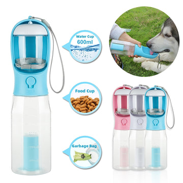 3 in 1 Portable Dog Water Bottle Multi-functional Pet Water Dispenser with  Food Container and Waste Bag